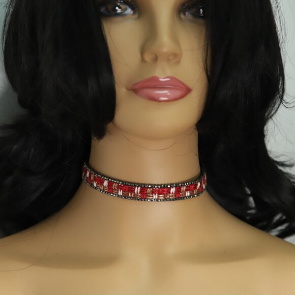 Red Choker Adjustable Elegant Fancy Lace Chokers Necklace  (#20) - Picture 7 of 9